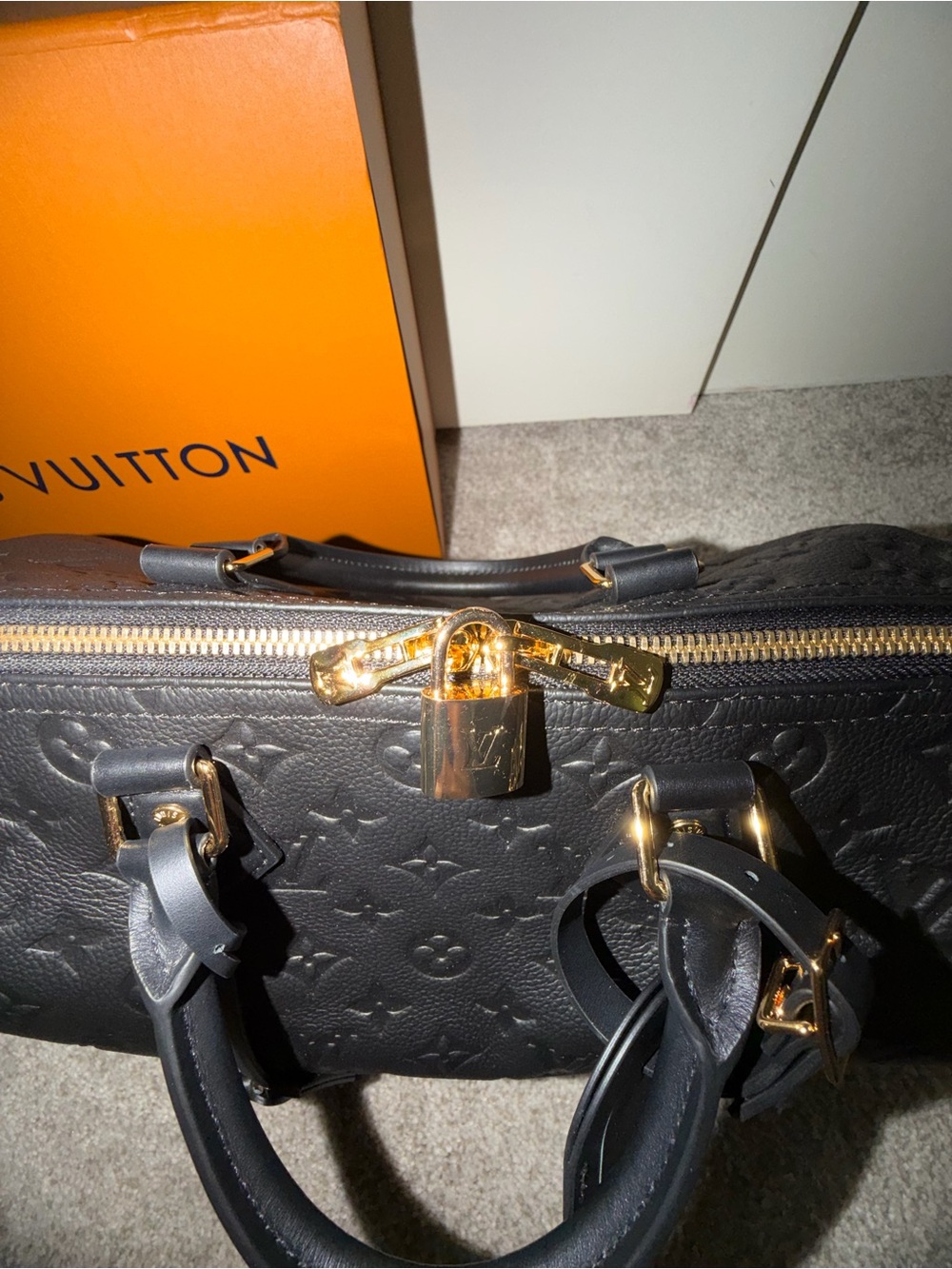Luxury Black Monogram Embossed Leather Satchel with Gold Hardware - Picture 4 of 7